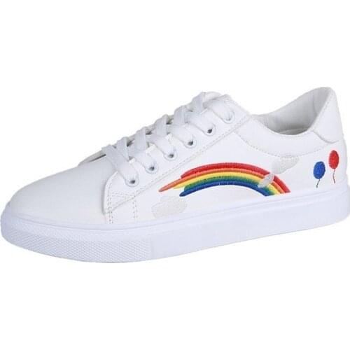 New Fashion White Shoes Summer Womens Flat Shoes Rainbow Decoration Casual Sports Womens Shoes Size 41 Zapatos De Mujer