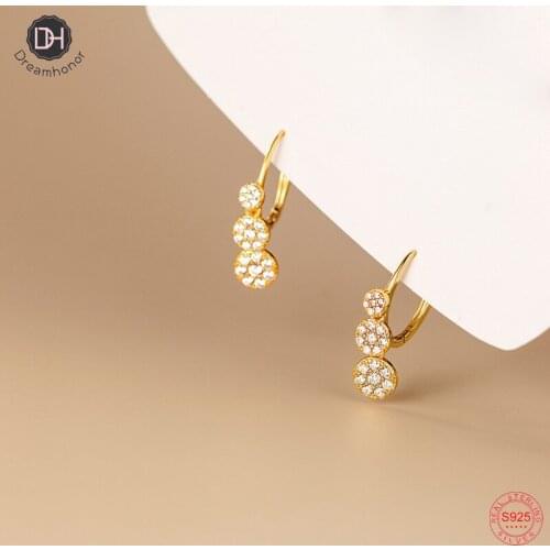 Dreamhonor Bijoux Fashion Silver 925 Sterling Three Pieces Round Coin Zircon Clip Earrings For Women Wedding Jewelry Gifts