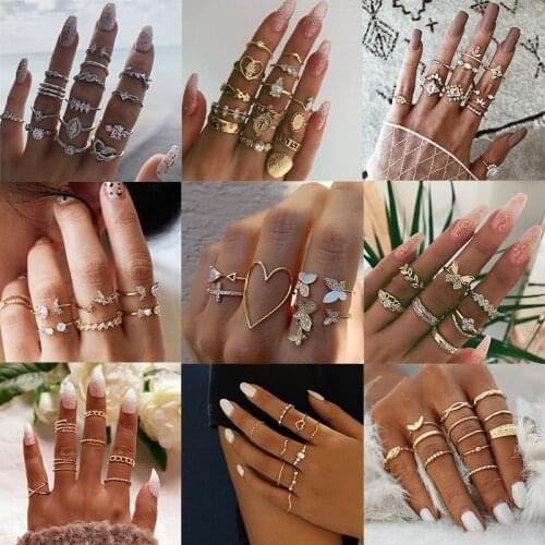 Original Design Gold Color Round Hollow Geometric Rings Set For Women Fashion Cross Twist Open Ring Joint Ring Female Jewelry