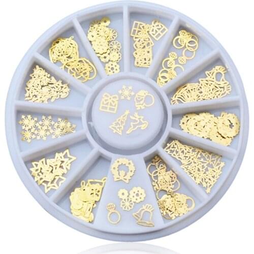 1 Wheel New 3d Gold Metal Nail Art Sticker Decoration Snowflake Christmas Mix Designs Tiny Slice DIY Manicure Nail art Jewelry