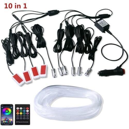 10 pcs Sound Active EL Neon Wire Strip Light Bluetooth APP Remote Control LED Backlight Auto Center Console Door Decorative Lamp