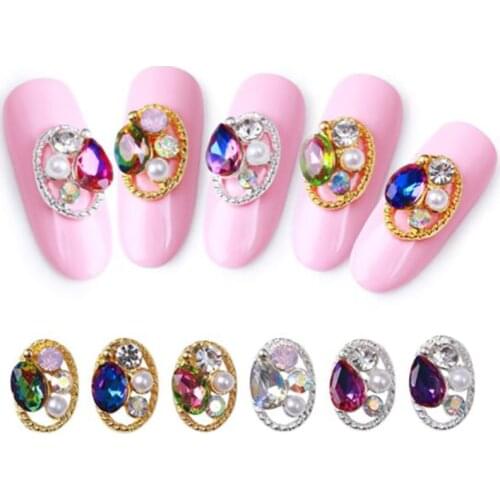 100pcs Japanese Retro Decorations AB Crystal Rhinestone Diamond Gems Glitter 3D Metal Crystal Colorful Hollow Nail Charm &*&je20