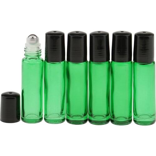 6pcs 10ml Refillable Empty Glass Roll on Bottles Rose Red Blue Brown Green