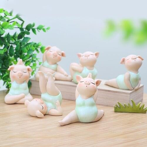 6 PCS PIG YOGA STATUES HOME DECORATION RESIN ANIMAL YOGA FIGURINES YOGA STUDIO DECOR