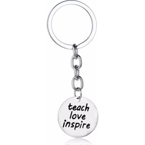 12PC/Lot Charm Teach Love Inspire Keychain Thank You Teachers Keyring Gifts For School Women Men Teacher Jewelry Car Bags Keyfob