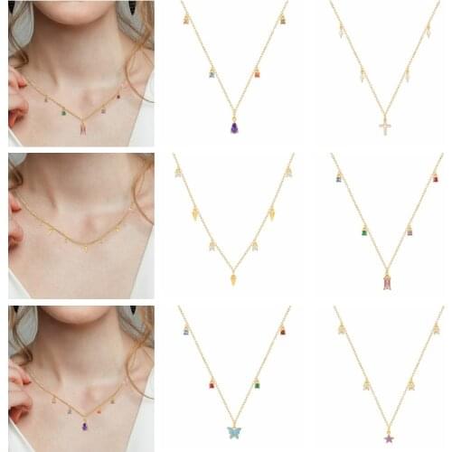 CANNER 2021 Trend Rainbow Color Zircon Pendant Clavicle Necklace For Women Silver S925 Chain Necklace collares para mujer 1PCS