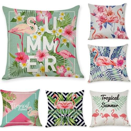 45*45cm Kawaii Flamingo Cushion Cover Print Plant Flower Pillow Case Decorative Throw Pillow Cover Bedroom Sofa Pillowcase Decor