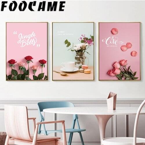 Plants Sweet Decorative Nordic Home Bedroom Posters and Prints Living Room Pink Rose Modern Pictures Wall Art Canvas Painting