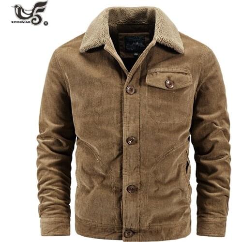 Winter Denim Jacket Men Fleece Thick Retro Corduroy 100% Cotton Parkas Coat Male Streetwear Military Windbreaker Bomber Clothing