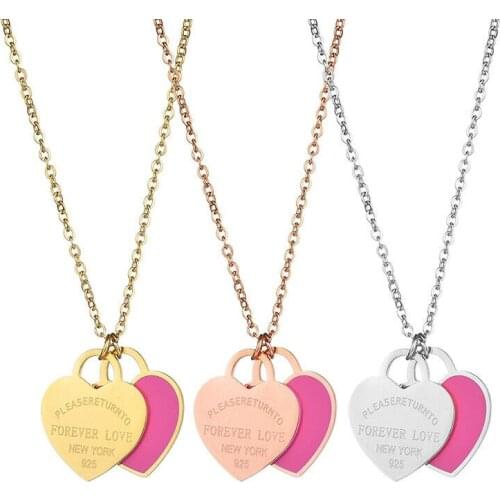 KARAIRIS Famous Brand Trendy Love Necklace For Women Stainless Steel Clavicle Necklace Peach Heart Pendant Necklaces Jewelry