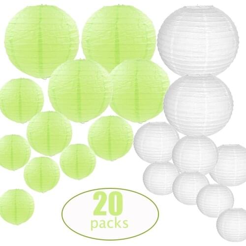 20 Pcs/set 6"-12" Light Green and White Chinese Paper lantern Mixed Size Color lampion de mariage Wedding Outdoor Hanging Decor