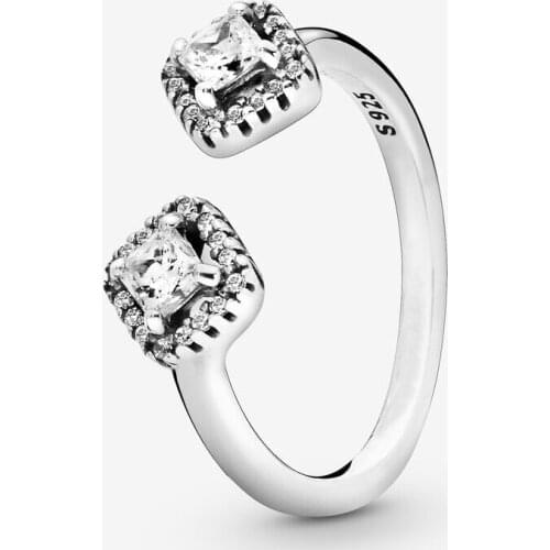 Square Sparkling Open Rings for Women 925 Sterling Silver Wedding Engagement Ring Fine Jewelry Gift Bijoux