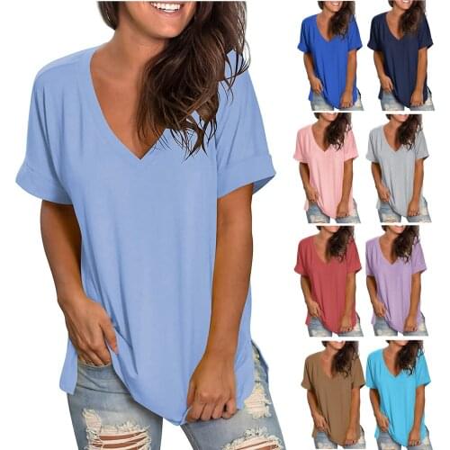 Summer Tops New Womens T Shirt Casual Comfort V-Neck Solid Loose Fit Short Sleeve T-Shirt Women Clothing camisetas de mujer