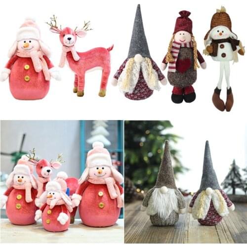 Handmade Cute Christmas Snowman Elk Standing Girl Doll Plush Toy Decoration Home Xmas New Year Table Decor Ornament Kids Gifts