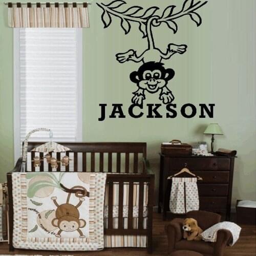 Cartoon Monkey Wall Decal Custom Name Kids Boys Girls Bedroom Baby Room Nursery Interior Decor Personalised Vinyl Stickers M468