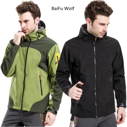 Autumn & Winter Soft Shell Mens Outdoor Waterproof Jacket Warm Fleece Blue Plus Jacket