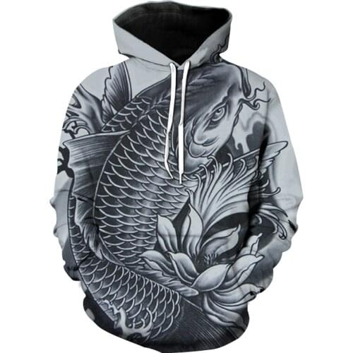 2021 New 3D Fish Funny Hoodie Fish Lovers Mens Long Sleeve Hoodie Streetwear Hip Hop JacketPrintedsweatshirts overstory hoodie