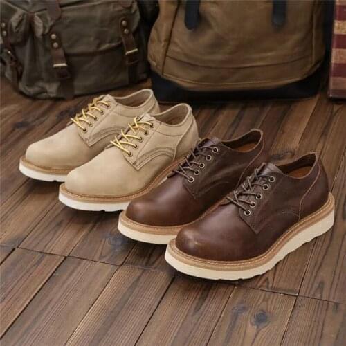 2022 New Handmade Vintage British Men Boots Autumn Winter Cow Leather Shoes Outdoor Tooling Desert Boots Motorcycle Work Lace-up