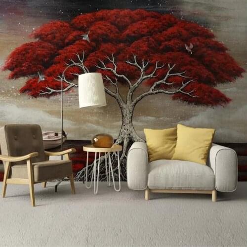 Custom Any Size Mural Wallpaper Modern Retro Hand Painted Oil Painting Red Tree Fresco Living Room TV Sofa Abstract Wall Papers