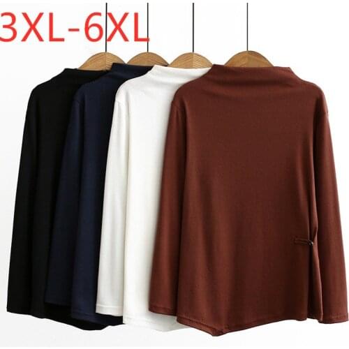 New Ladies Autumn Winter Plus Size Basic Tops For Women Large Long Sleeve Slim Cotton Brown Turtleneck T-shirt 3XL 4XL 5XL 6XL