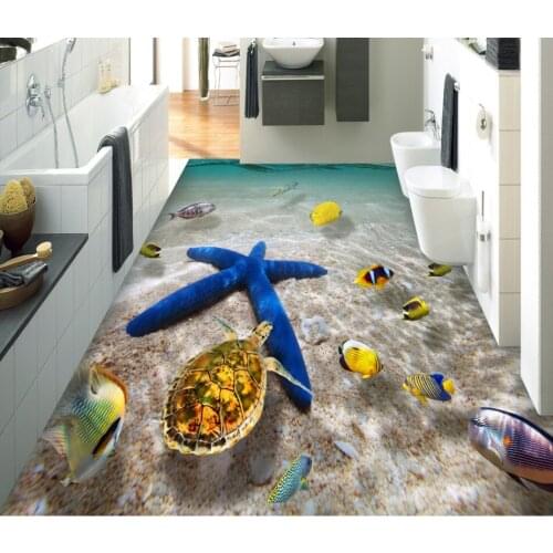 Wallpaper 3DCustom 3D Floor Murals Self-adhesive Wallpaper Ocean World Bathroom Mall 3D Floor