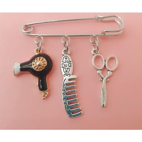Pin Retro Fashion Enamel Hair Dryer Brooch Pin Scarf Coat Bag Clothing Decoration Barber Accessories Jewelry