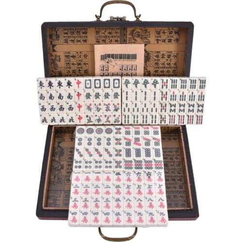 2027-1 English Mahjong Set with Retro Leather Box Traveling Portable Mahjong Board Games 40