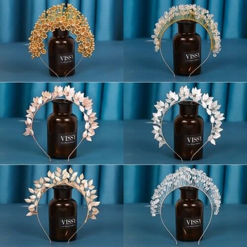 Silver Color Gold Leaves Crystal Handmade Hairband Women Headpiece Wedding Bride Hair Jewelry Pearl Crystal Headband Accessories