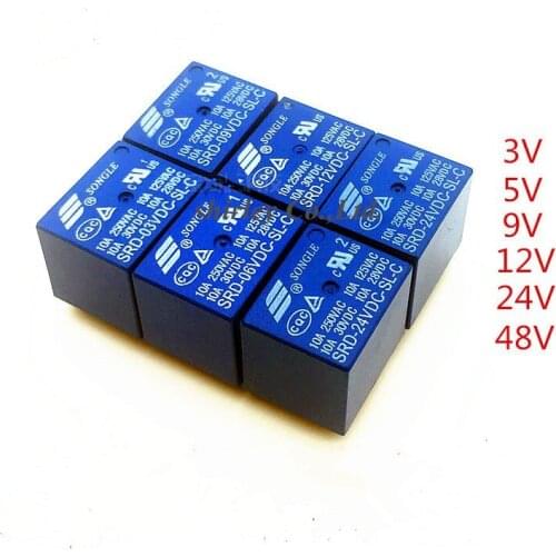 50PCS/lot Relays SRD-48VDC-SL-C SRD-05VDC-SL-C SRD-12VDC-SL-C SRD-24VDC-SL-C 5V 12V 24V 48V 10A 250VAC 5PIN T73 SONGLE 100