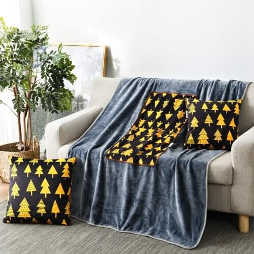 Foldable Cushion Blanket Flannel Gold Tree Elk Letter Throw Pillow Blankets Car Sofa bed Home Leaf Pillow Quilt Patchwork 2 in 1