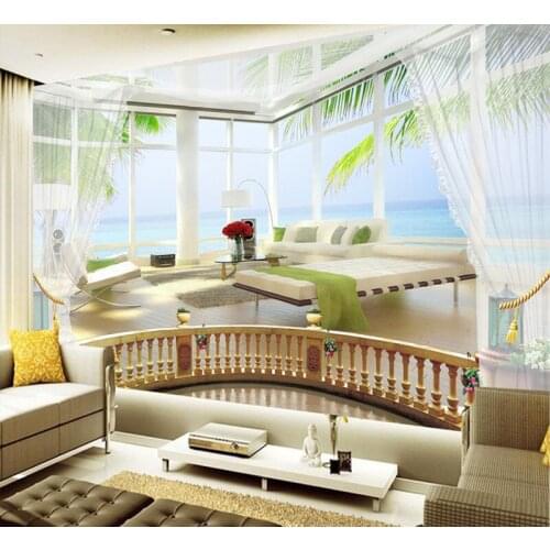 Custom Modern Photo 3D Ocean View Balcony Background Wallpaper,3D TV Background Wallpaper Abstract Art Mural Home Decor