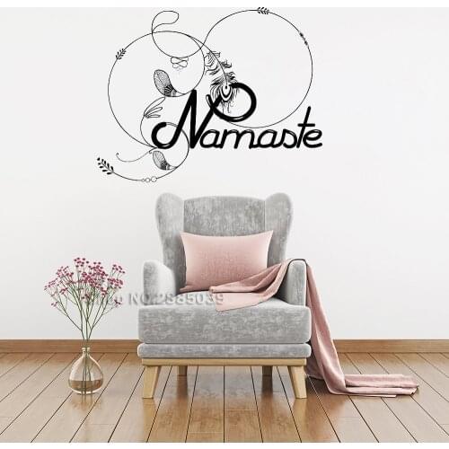 Namaste Feathers Vinyl Wall Sticker Creative Interior Home Decor Wall Decal Living Room Hindi Hello Welcome Sign Mural New LC623