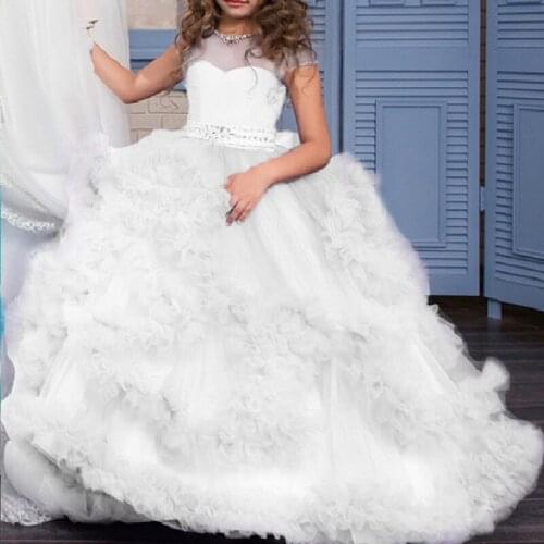 Vintage Wedding Bridesmaid Dresses for Kids Beaded Ruffle Tutu Ball Gown Princess Dress Elegant Girls First Communion Long Dress