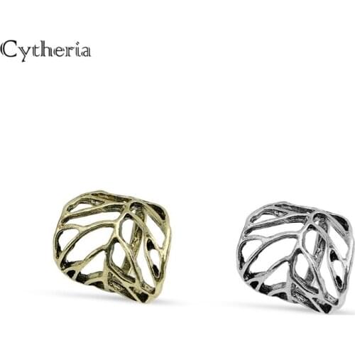 Vintage Leaf Rings Men Creative Gothic hollow stem Ring Adjustable Cool Punk