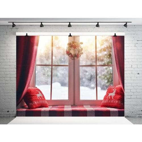 VinylBDS Christmas Backdrops Photograph window Christmas Decorations For Home with Pillow Background Photo Studio