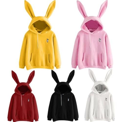 Ladies Cute Bunny Rabbit Ears Hoodie Hoody Bunny Sweatshirt Pullover Jumper Women Plue Size Casual Tops