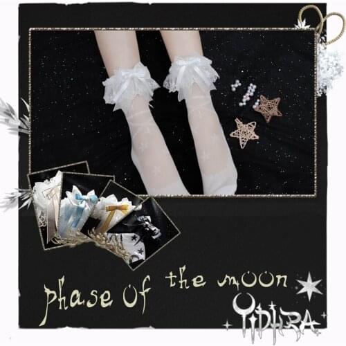 Women Phaseofthemoon Star Bowknot Summer Short Socks Young Girl Lolita Sweet Cosplay Socks Harajuku Cute Socks