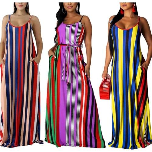 Ladies' Show Up fashion New Cool And Creamy Spaghetti Belt Vertical Sripe Belt Long Loose Suspender Dress
