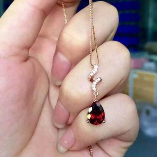 Natural red garnet stone pendant 925 Sterling silver Natural gemstone Pendant Necklace trendy Elegant waves women girl jewelry