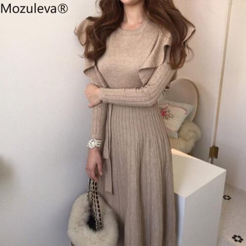 Mozuleva 2019 New Autumn Winter Long Thicken Female Dress Women Full Sleeve Solid Mremaid Dress Korean Hoodies Sweatshirts Dress