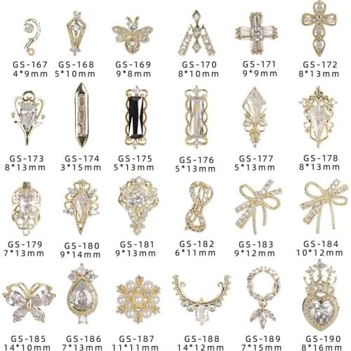 10 Pcs Luxury Charm Zircon Crystal 3D Nail Art Decorations Golden Classical Alloy Nobility Jewelry Manicure Design Accessories