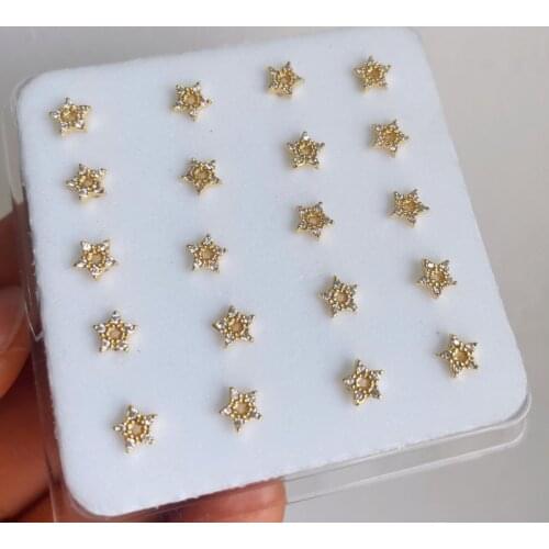 20pcs Dainty Tiny cz star nose studs cubic zirconia Gold plated 18 carat over copper sweet Minimalist nose piercing body jewelry