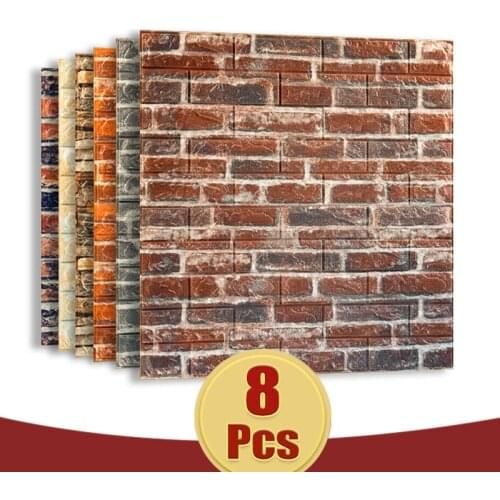 8Pcs 3D Wallpapers Brick Pattern Wall Stickers for TV Background Living Room Kids Bedroom Self-adhesive Waterproof PE Foam Decor