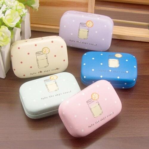 5pcs beautiful simple cute personality Water cup lemon Polka dot pattern contact lens box Companion box Nursing box Color random