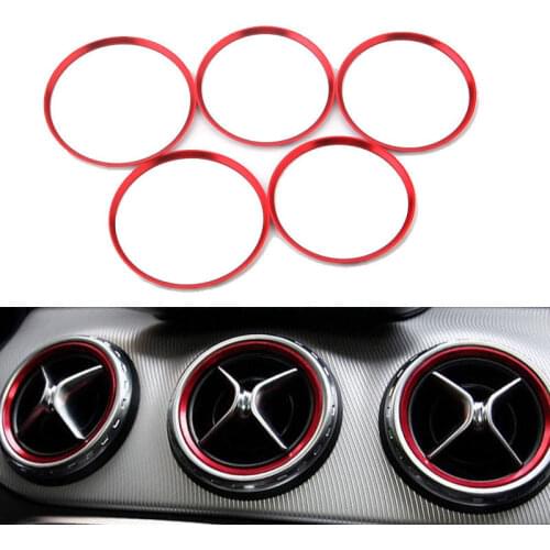 5X Red Car Air Condition Trim Air Vent Outlet Ring Cover Trim Circle For 2015 Mercedes Benz A/B/CLA/GLA Class 180 200 220