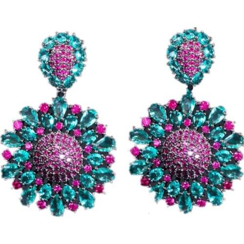 Bohemian Earrings for Women European and American Fashion Flower Dangle Earings Cubic Zirconia Wedding Jewellery