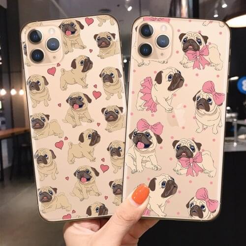 Pug French Bulldog Clear Soft Silicone Phone Case for iPhone XR X XS 11 Pro Max 8 7 6 6S Plus 5S SE 2020 Cover Cartoon Dog Cases