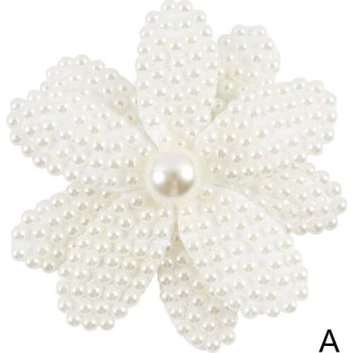 White Pearl Floral Bows Hair Clips Kids Boutique Layers Bling Barrette Princess Hair Accessories