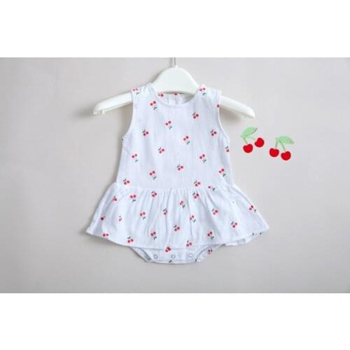 Baby Girls Sleeveless Cherry Design 100% Cotton Casual White Rompers with Hats Triangle Design Spring Summer Bebi Rompers Set