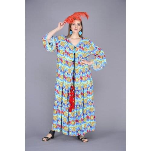 Tasseled Collar Pompom Detailed Ruffle Long Dress 2021 New Fashion Bohemian Style Womens Clothing With Plus Size Options